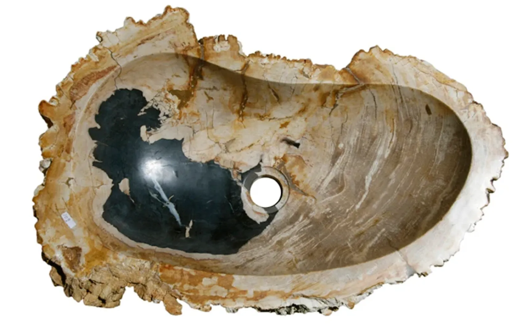 22.5" Petrified Wood Stone Vessel Sink, Beige, Black