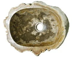 14" Petrified Wood Stone Vessel Sink, Oval, Brown, Taupe