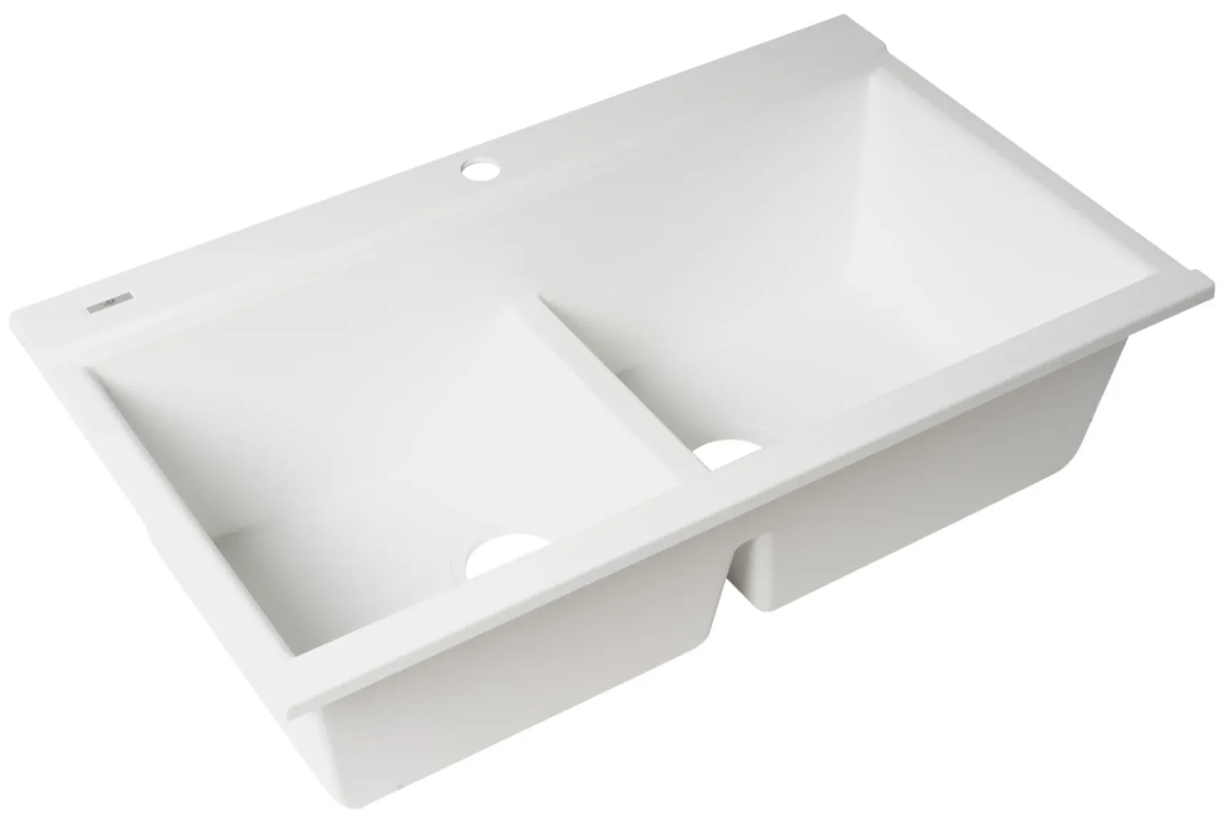 ALFI 34" Drop In Granite Composite Workstation Kitchen Sink with Accessories, 50/50 Double Bowl, White, 1 Faucet Hole, AB3418DBDI-W