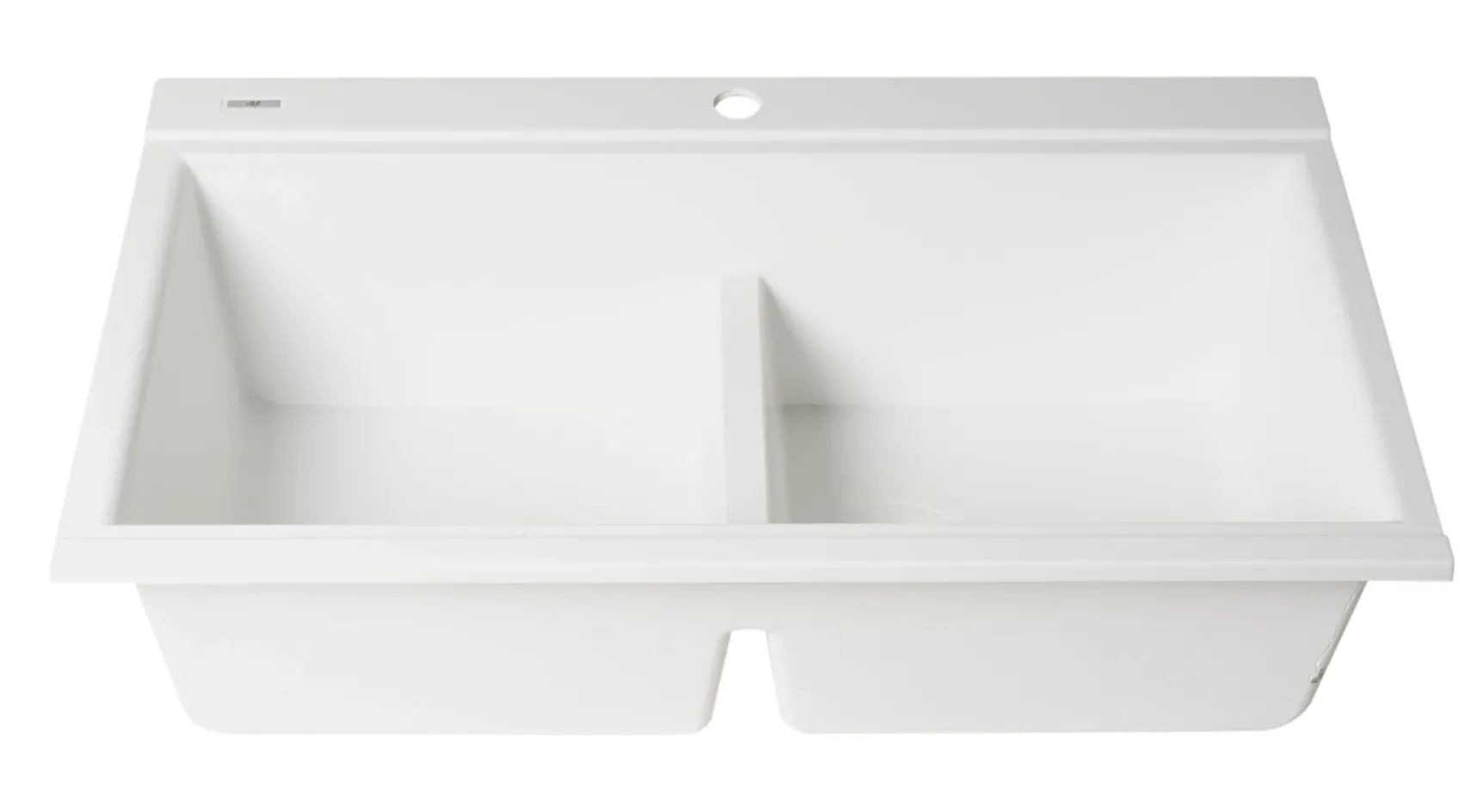 ALFI 34" Drop In Granite Composite Workstation Kitchen Sink with Accessories, 50/50 Double Bowl, White, 1 Faucet Hole, AB3418DBDI-W