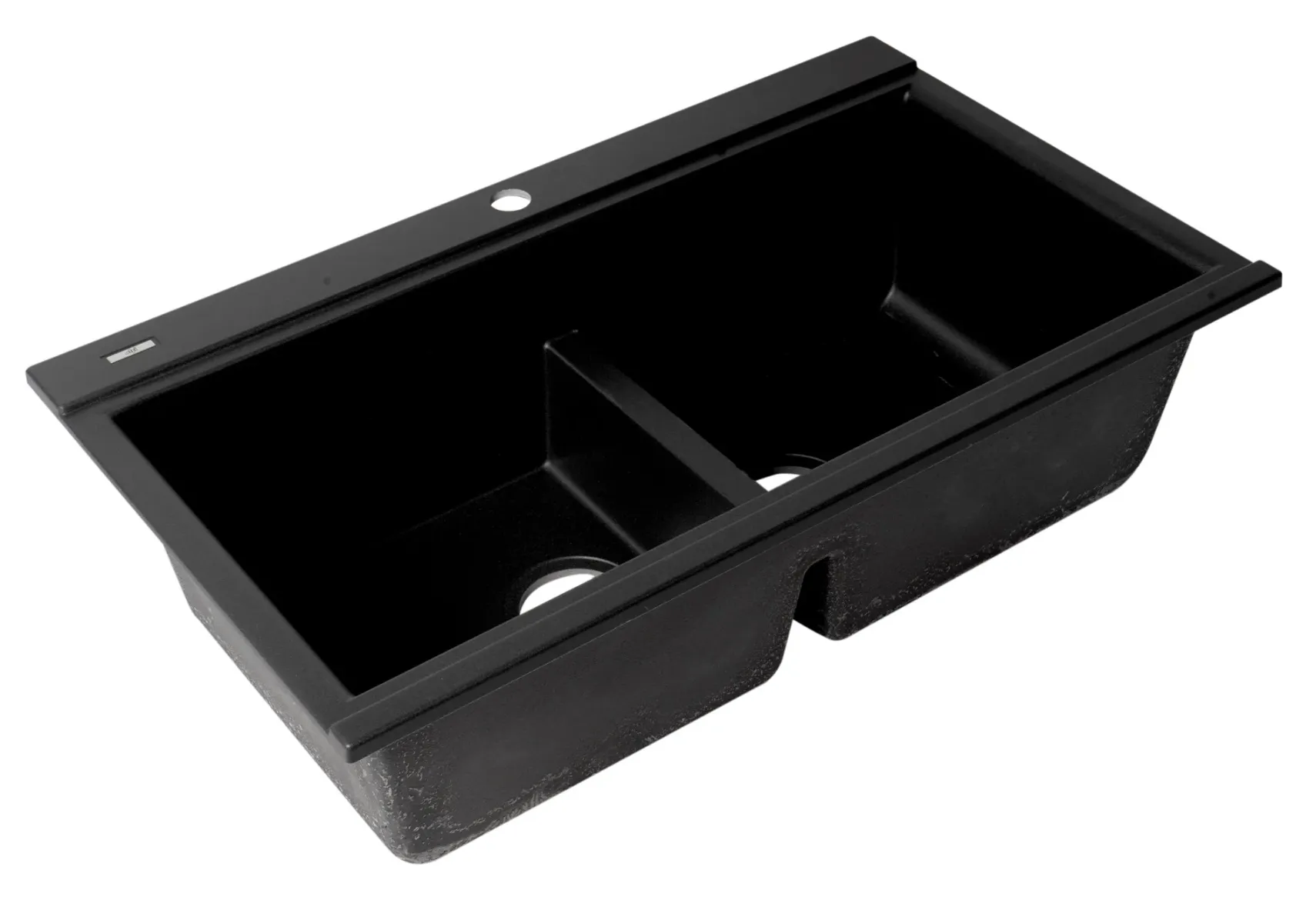ALFI 34" Drop In Granite Composite Workstation Kitchen Sink with Accessories, 50/50 Double Bowl, Black, 1 Faucet Hole, AB3418DBDI-BLA
