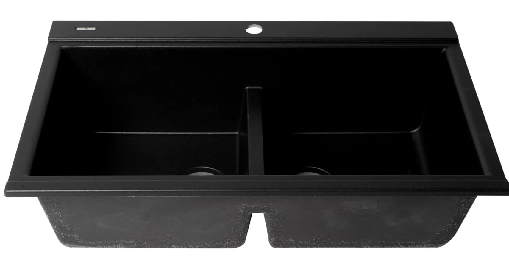 ALFI 34" Drop In Granite Composite Workstation Kitchen Sink with Accessories, 50/50 Double Bowl, Black, 1 Faucet Hole, AB3418DBDI-BLA