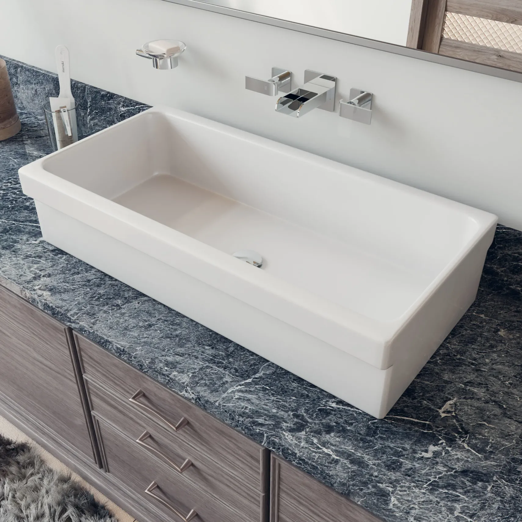 ALFI 36" White Above Mount Fireclay Bath Trough Sink, AB36TR