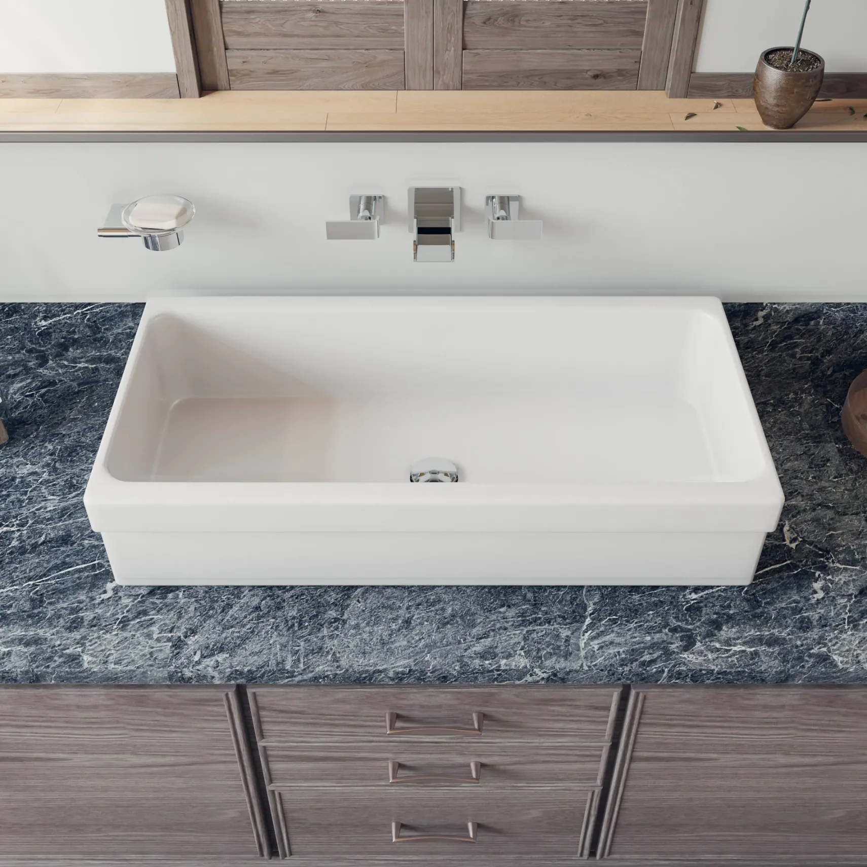 ALFI 36" White Above Mount Fireclay Bath Trough Sink, AB36TR