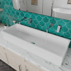 ALFI 48" White Above Mount Fireclay Bath Trough Sink, AB48TR