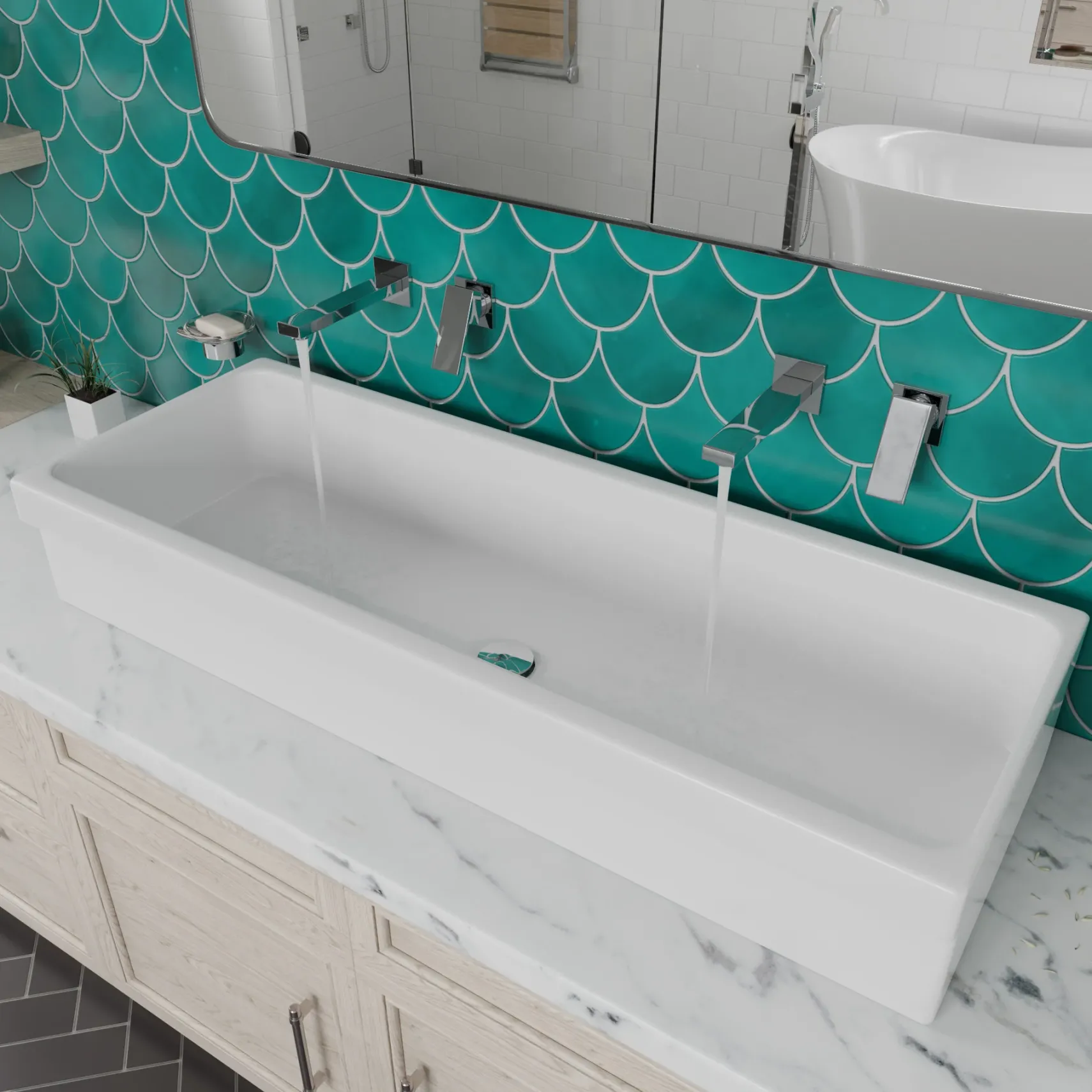 ALFI 48" White Above Mount Fireclay Bath Trough Sink, AB48TR