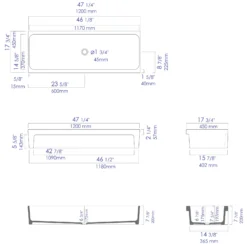 ALFI 48" White Above Mount Fireclay Bath Trough Sink, AB48TR