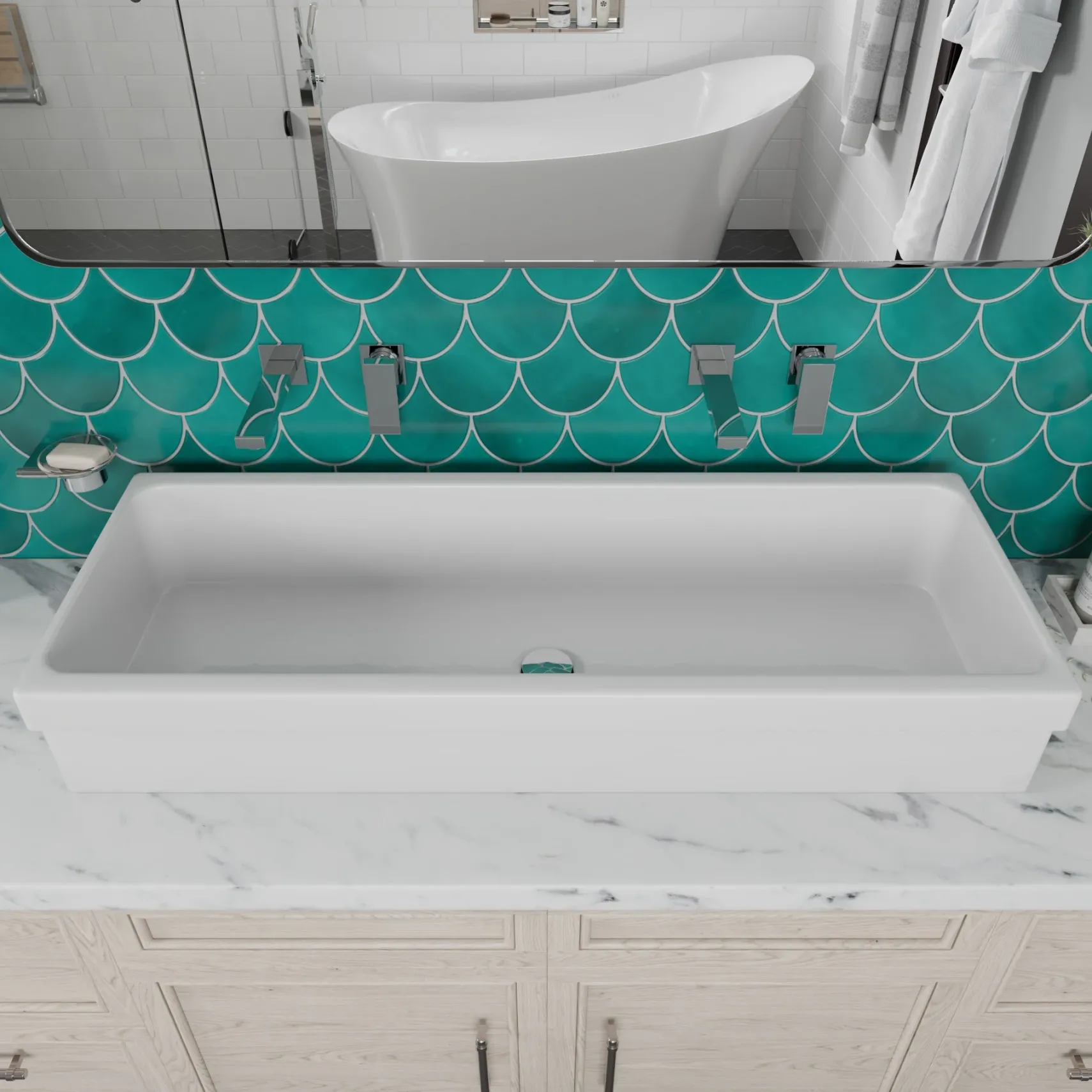 ALFI 48" White Above Mount Fireclay Bath Trough Sink, AB48TR