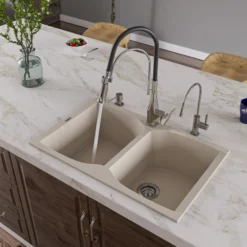 ALFI Biscuit 32" Drop-In Double Bowl Granite Composite Kitchen Sink, AB3220DI-B