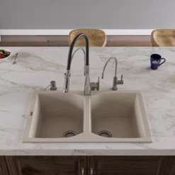 ALFI Biscuit 32" Drop-In Double Bowl Granite Composite Kitchen Sink, AB3220DI-B