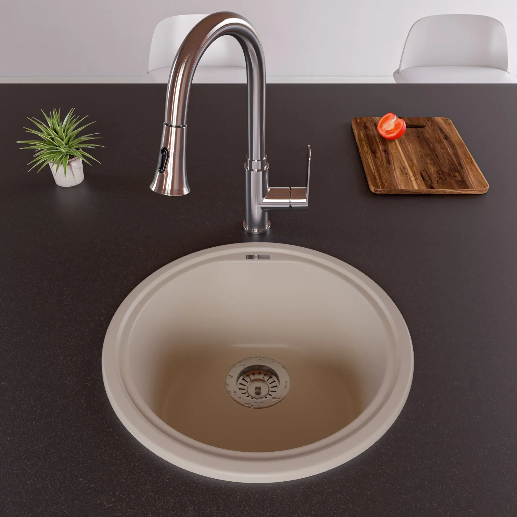 ALFI Biscuit 17" Drop-In Round Granite Composite Kitchen Prep Sink, AB1717DI-B