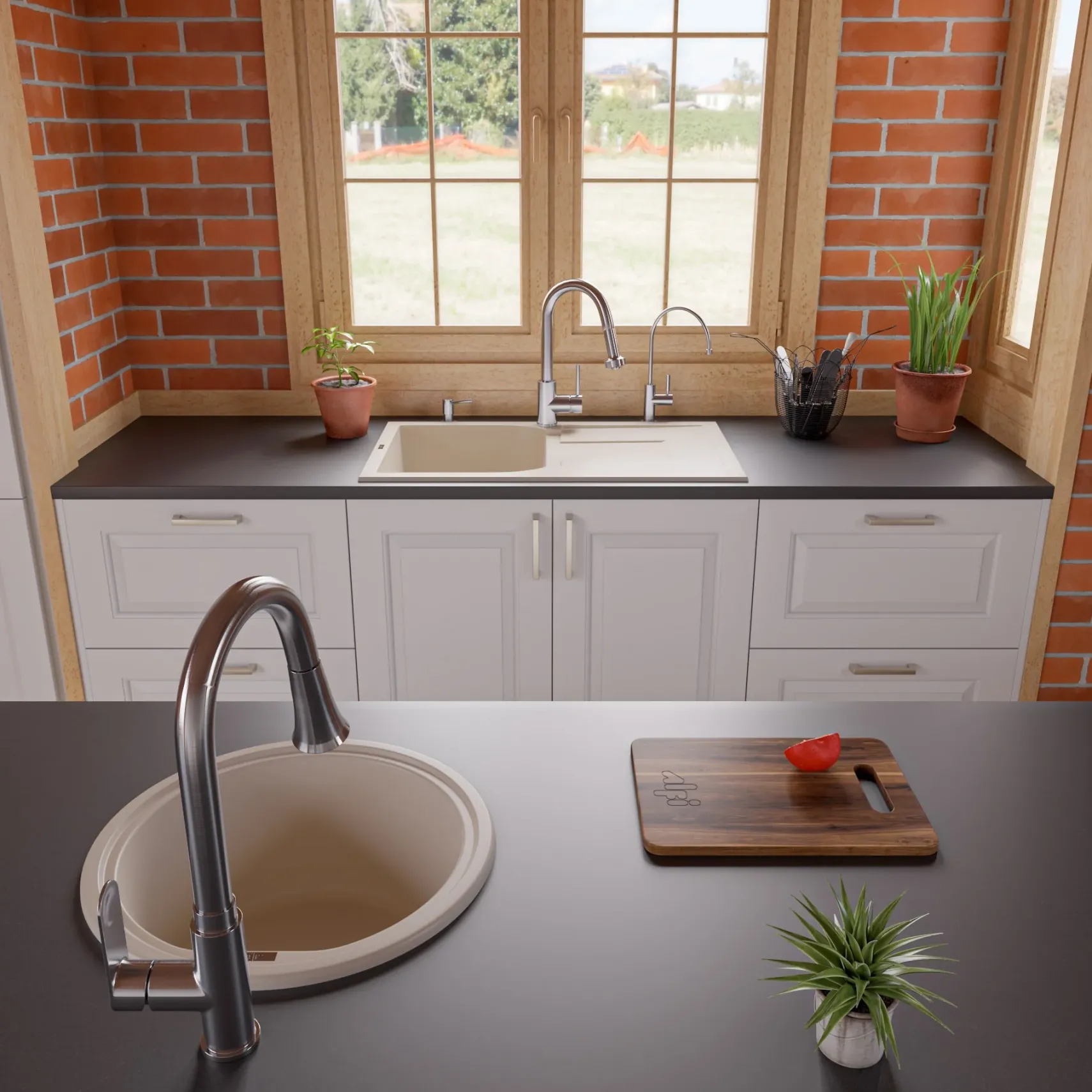 ALFI Biscuit 17" Drop-In Round Granite Composite Kitchen Prep Sink, AB1717DI-B