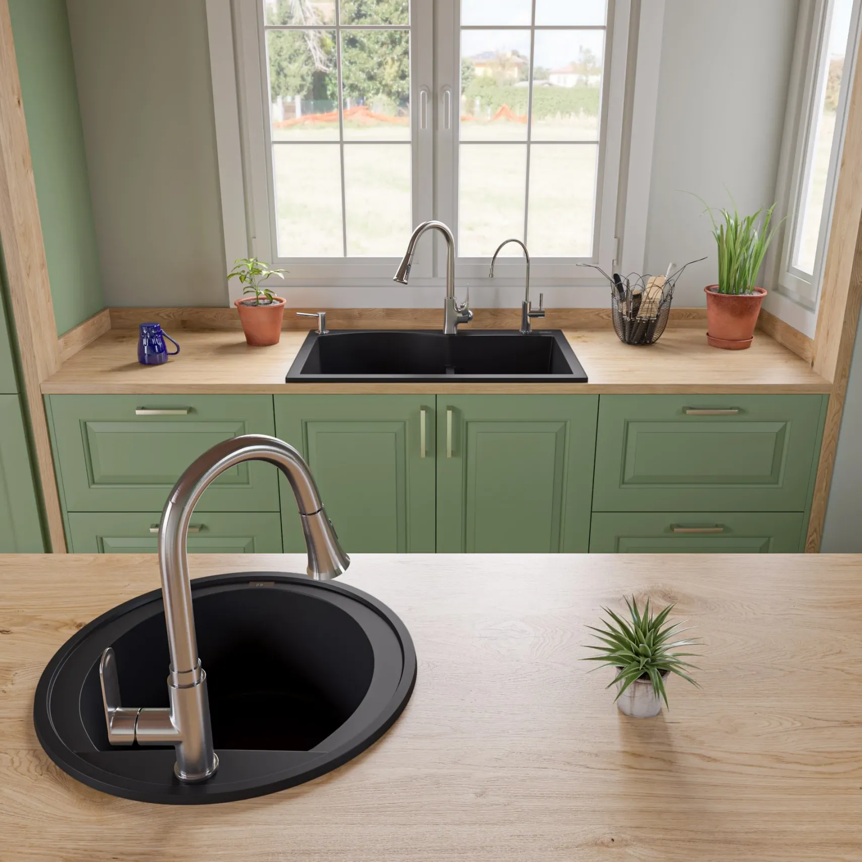 ALFI Black 20" Drop-In Round Granite Composite Kitchen Prep Sink, AB2020DI-BLA