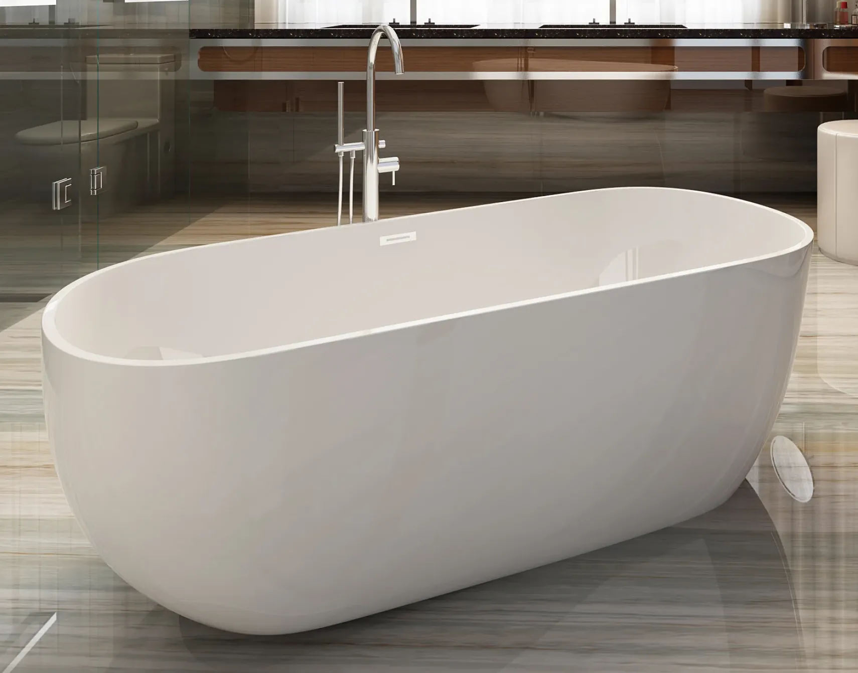 ALFI brand 59" Acrylic Free Standing Oval Soaking Bathtub, White, AB8838