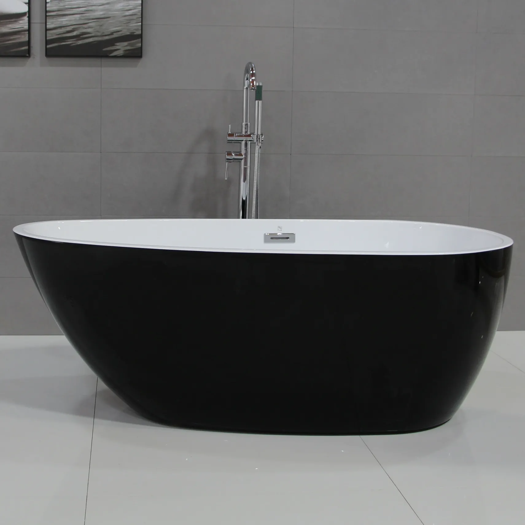 ALFI brand 59" Acrylic Free Standing Oval Soaking Bathtub, Black, AB8862