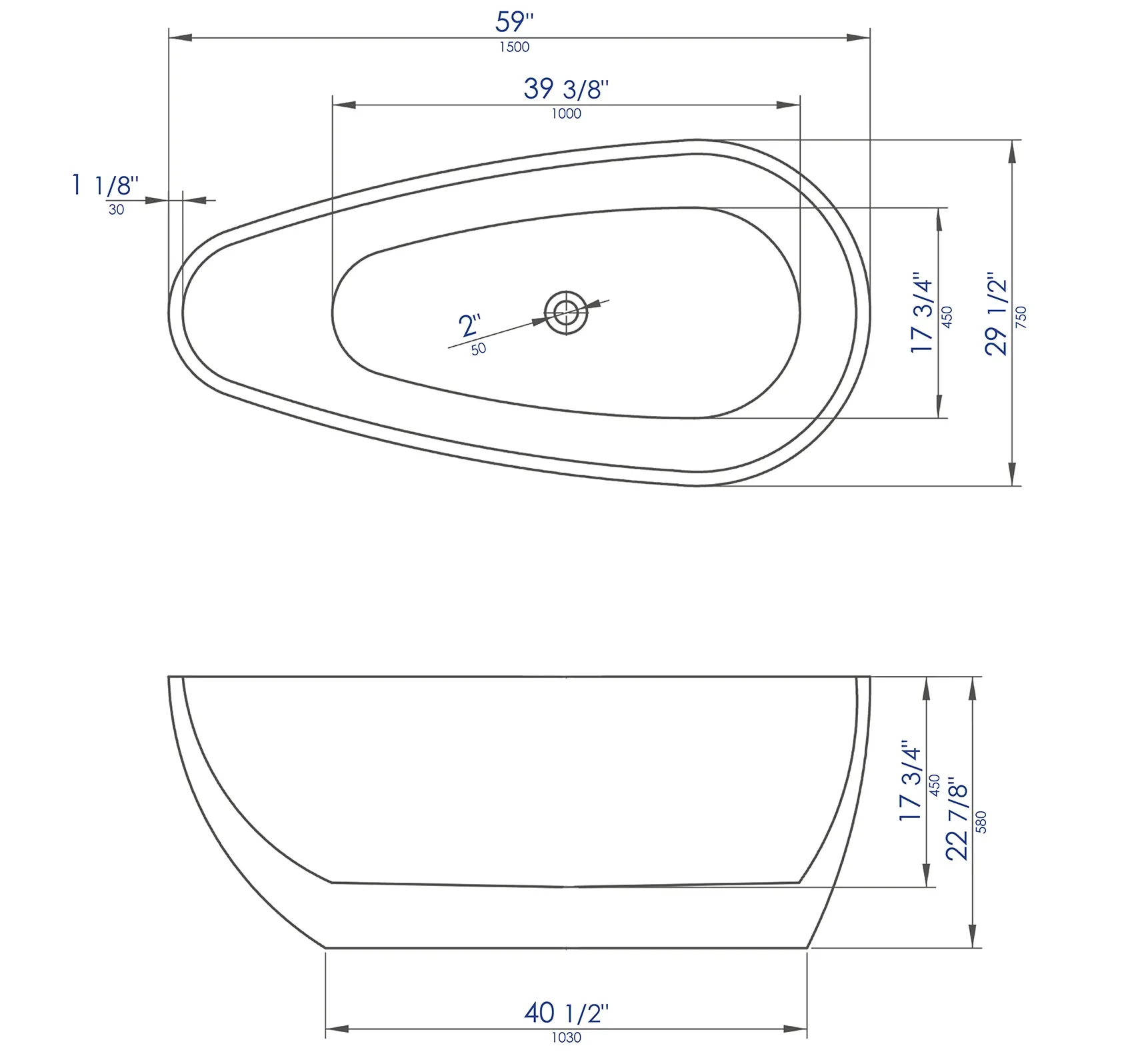 ALFI brand 59" Acrylic Free Standing Oval Soaking Bathtub, Black, AB8862