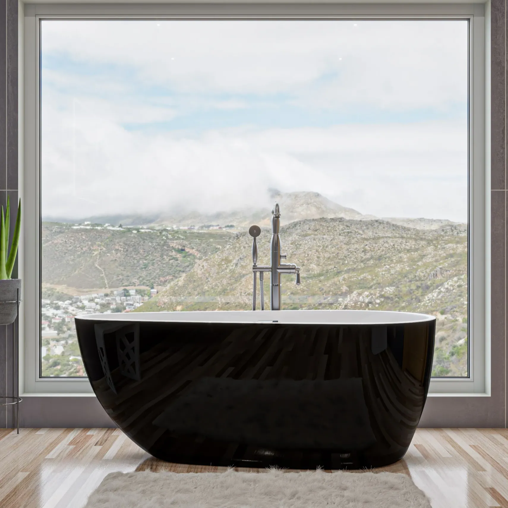 ALFI brand 59" Acrylic Free Standing Oval Soaking Bathtub, Black, AB8862