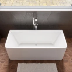 ALFI brand 67" Acrylic Free Standing Rectangle Soaking Bathtub, White, AB8859