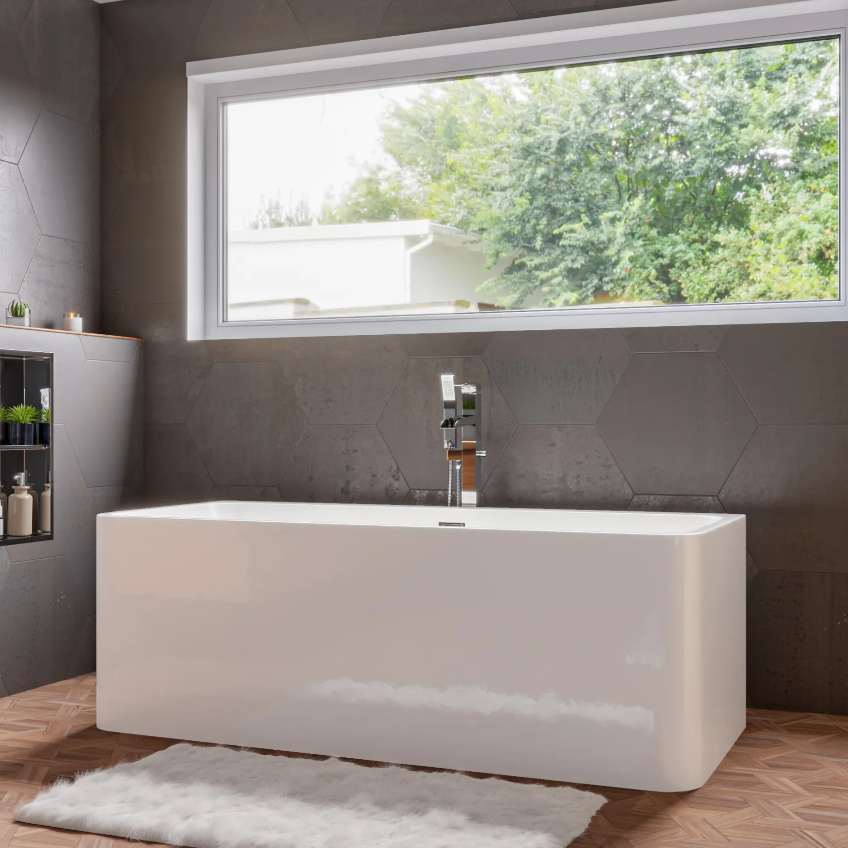 ALFI brand 67" Acrylic Free Standing Rectangle Soaking Bathtub, White, AB8859