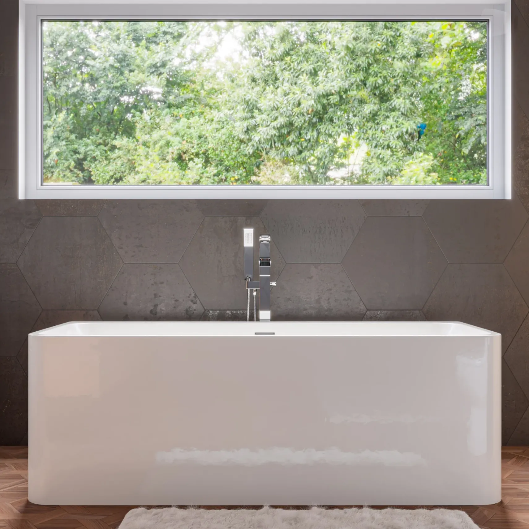 ALFI brand 67" Acrylic Free Standing Rectangle Soaking Bathtub, White, AB8859
