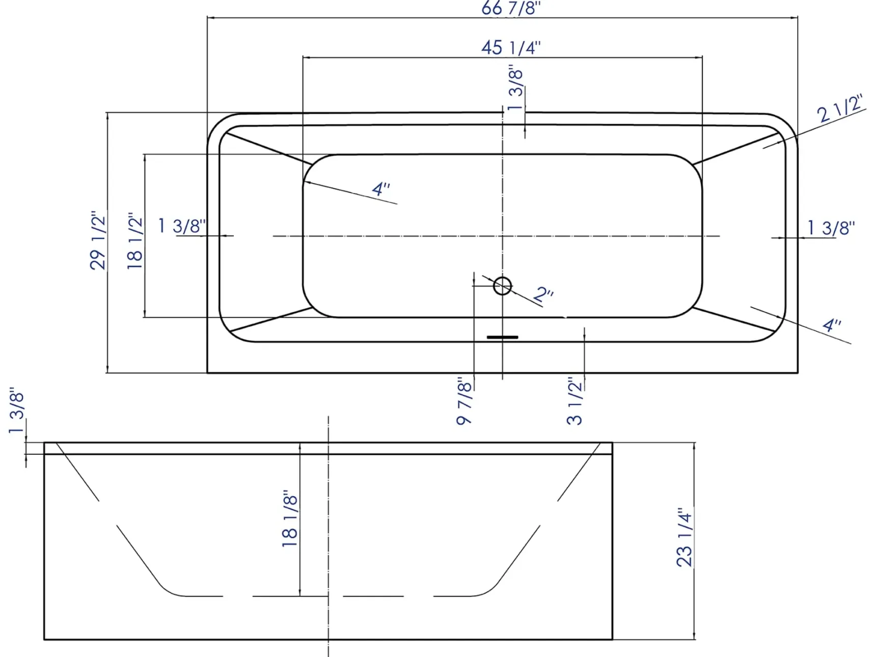ALFI brand 67" Acrylic Free Standing Rectangle Soaking Bathtub, White, AB8859