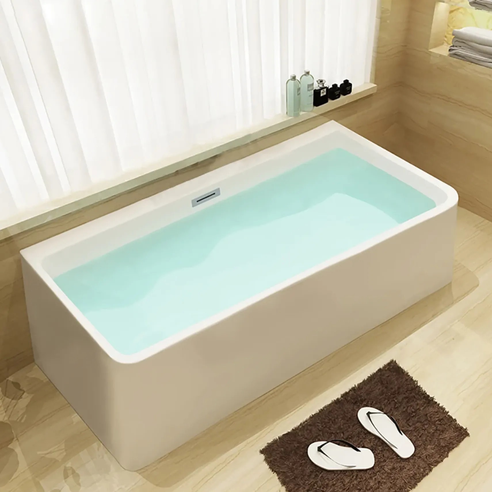ALFI brand 67" Acrylic Free Standing Rectangle Soaking Bathtub, White, AB8859