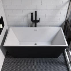 ALFI brand 59" Acrylic Free Standing Rectangle Soaking Bathtub, Black, AB8834