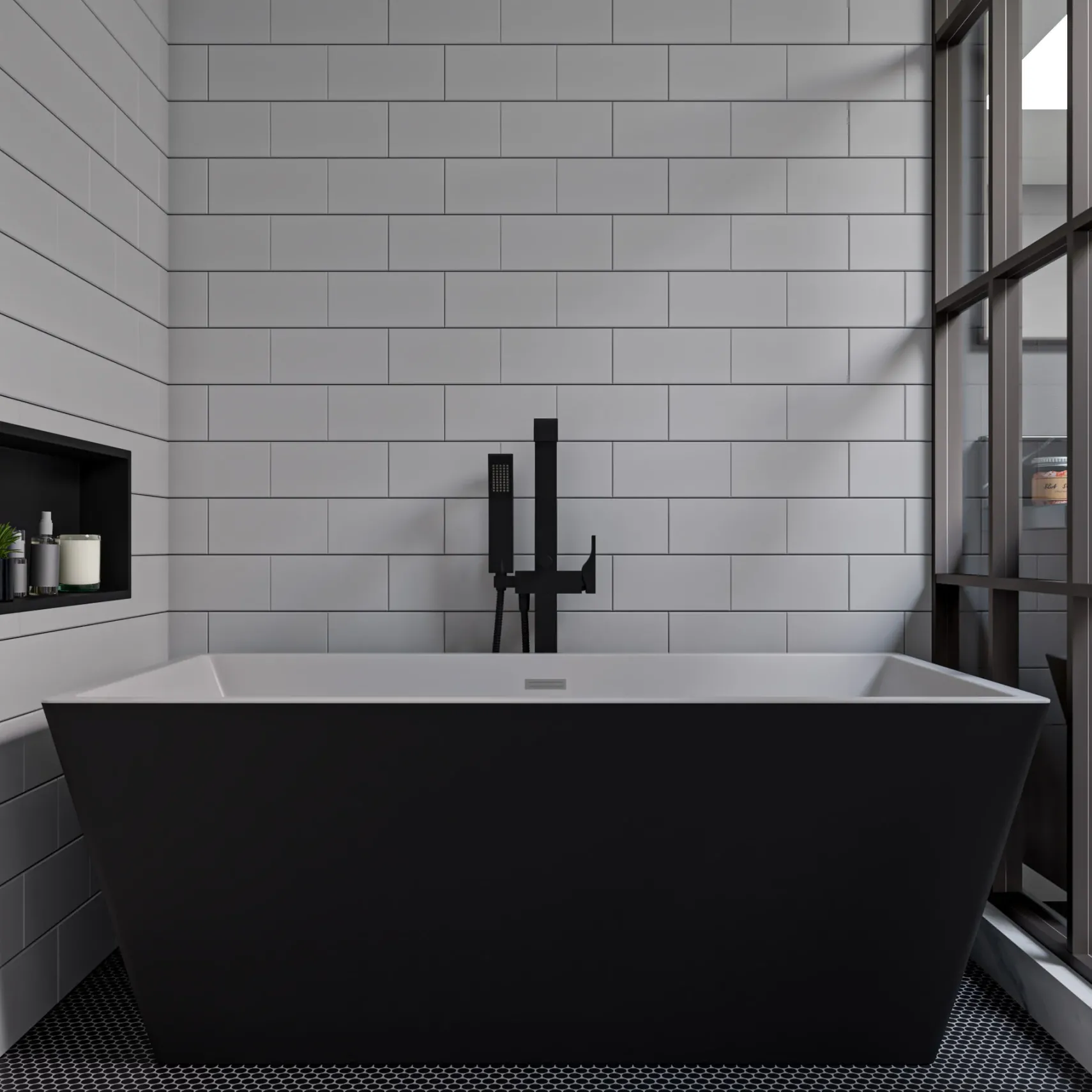 ALFI brand 59" Acrylic Free Standing Rectangle Soaking Bathtub, Black, AB8834