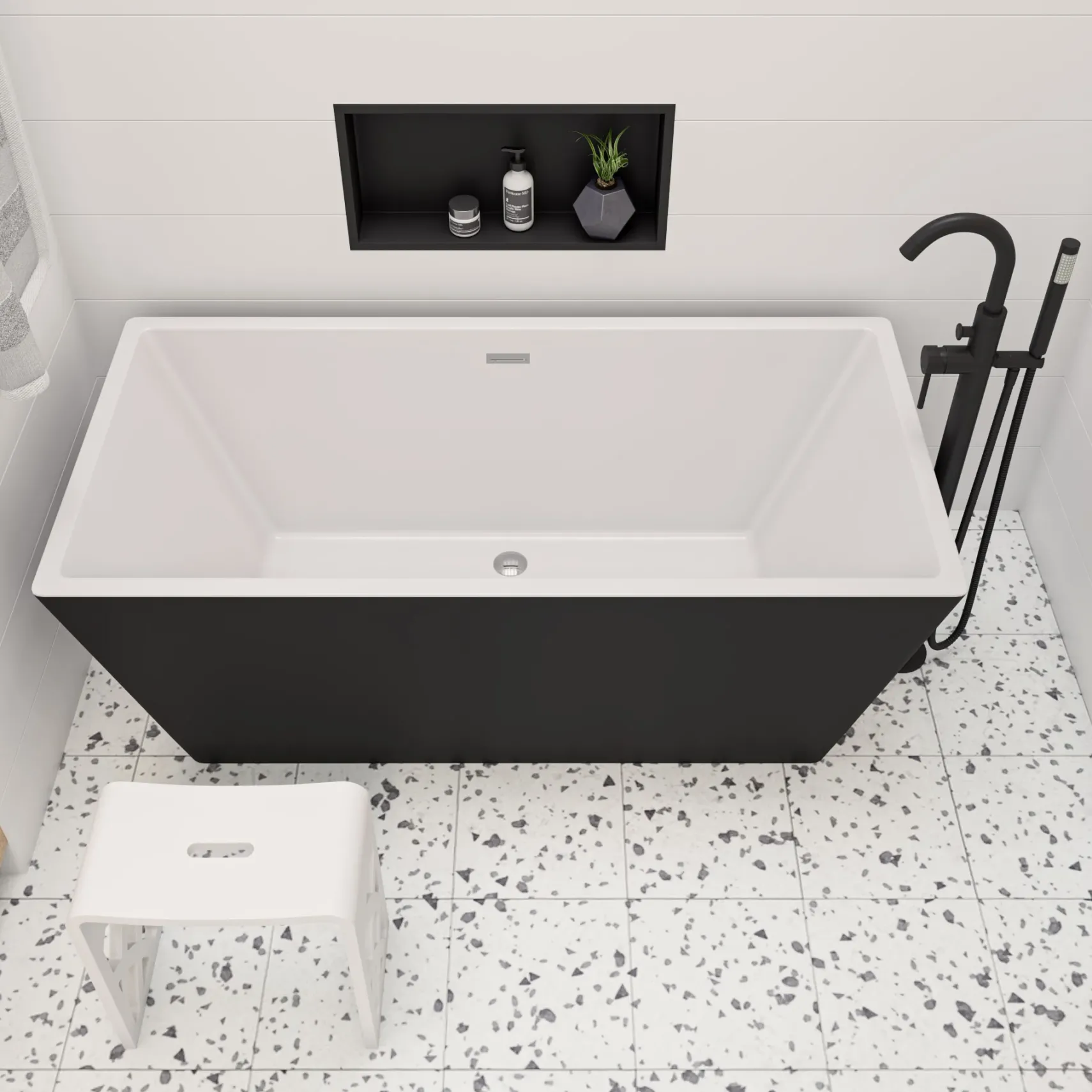 ALFI brand 59" Acrylic Free Standing Rectangle Soaking Bathtub, Black, AB8834