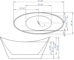 ALFI brand 68" Acrylic Free Standing Oval Soaking Bathtub, White, AB8803
