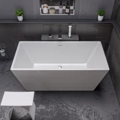 ALFI brand 59" Acrylic Free Standing Rectangle Soaking Bathtub, White, AB8833