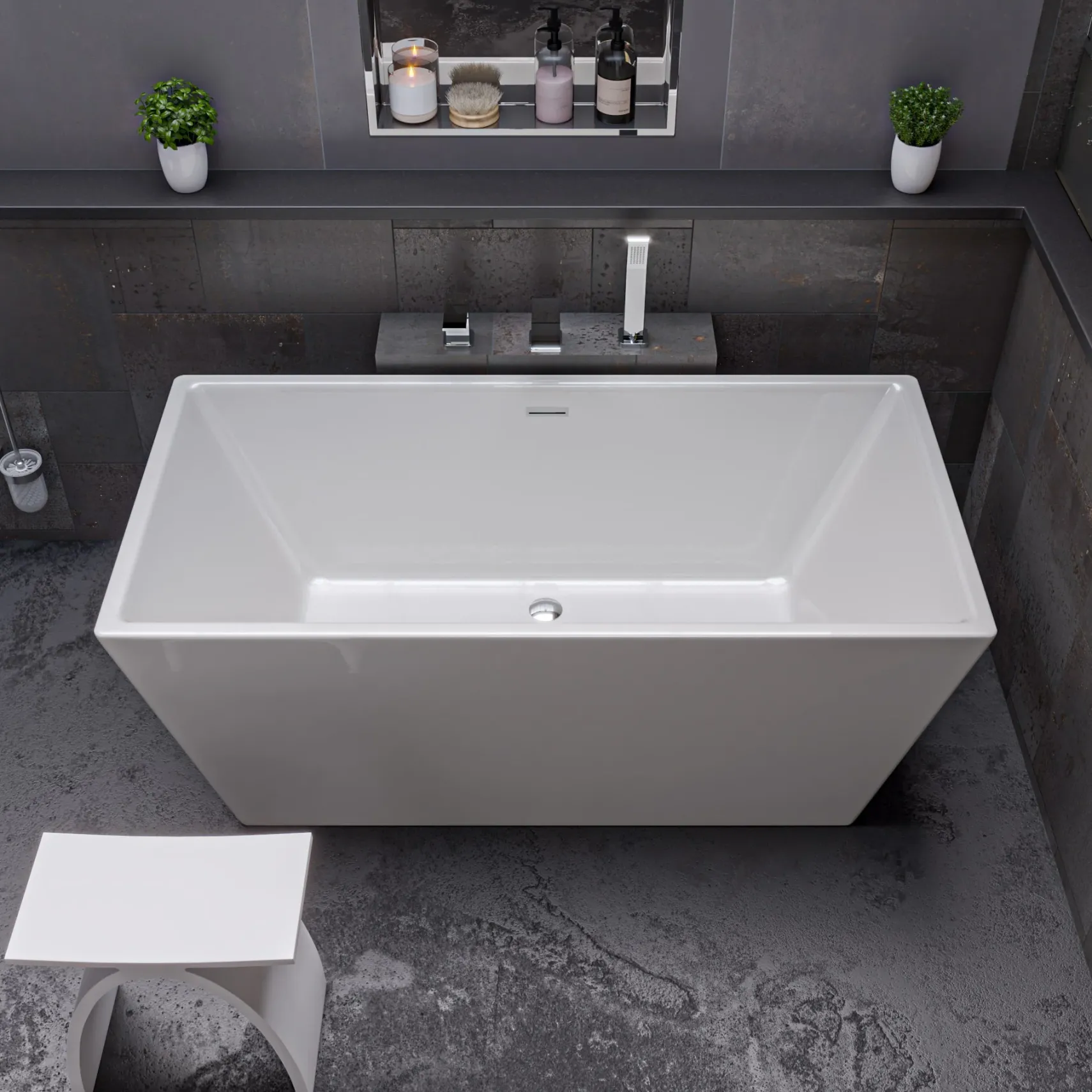 ALFI brand 59" Acrylic Free Standing Rectangle Soaking Bathtub, White, AB8833