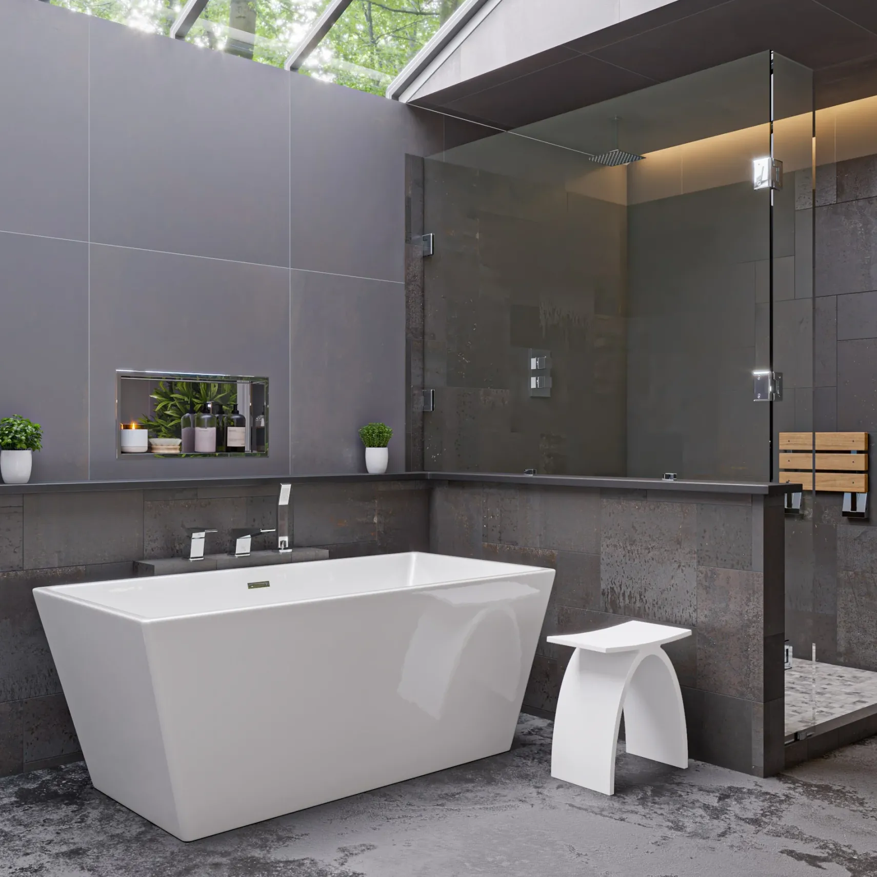 ALFI brand 59" Acrylic Free Standing Rectangle Soaking Bathtub, White, AB8833