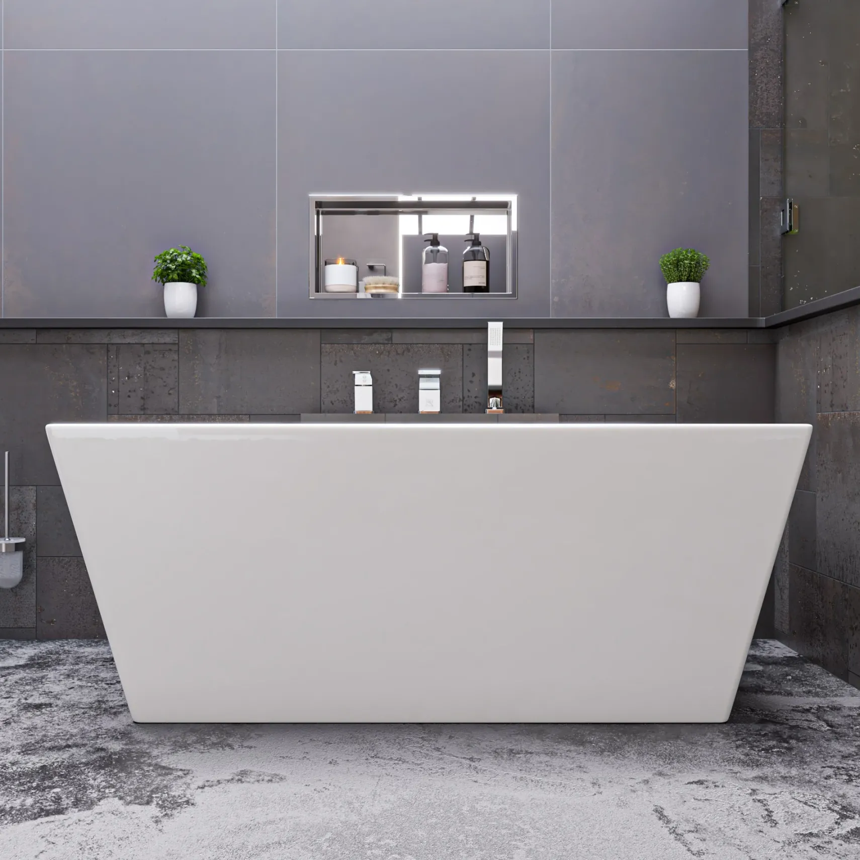 ALFI brand 59" Acrylic Free Standing Rectangle Soaking Bathtub, White, AB8833