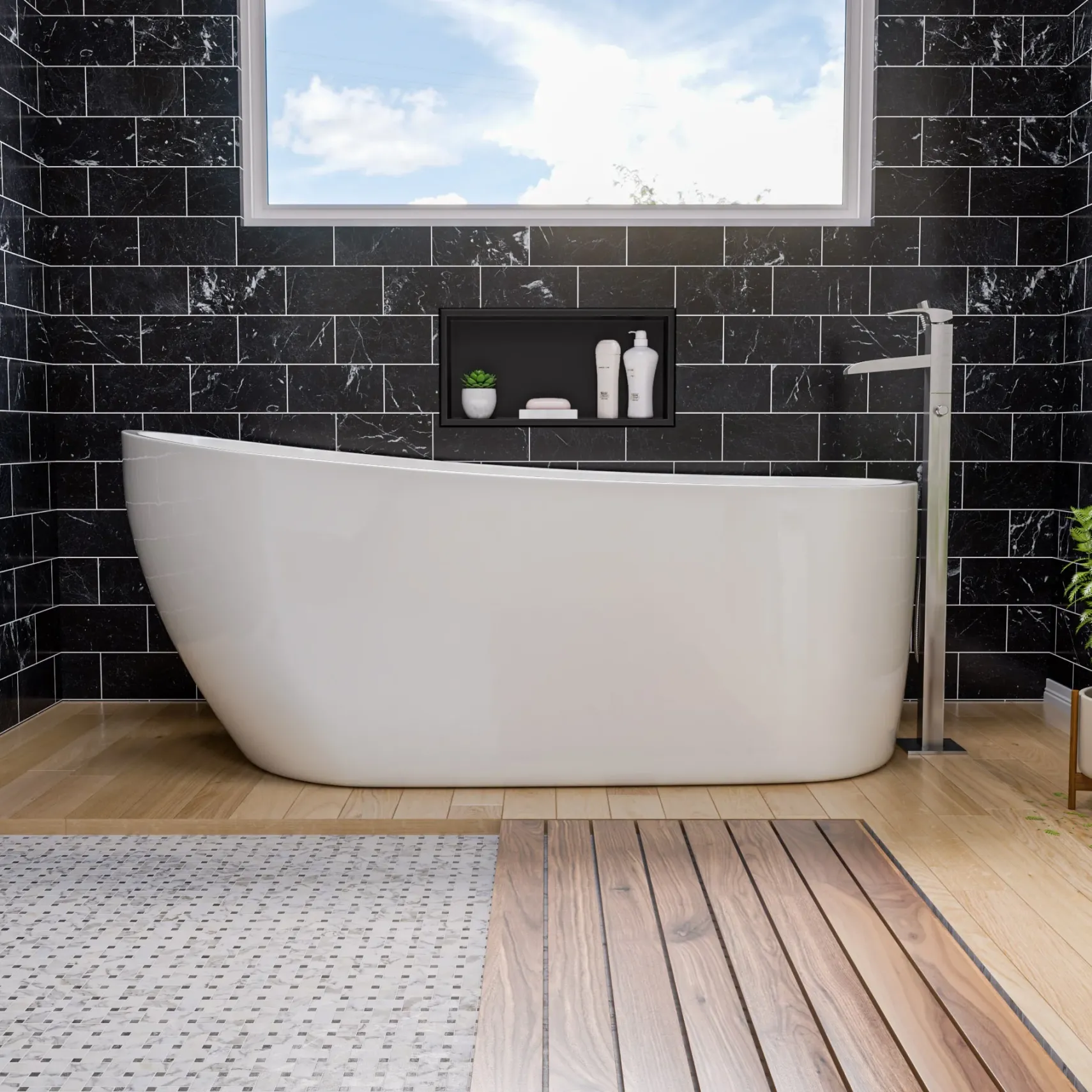 ALFI brand 68" Acrylic Free Standing Oval Soaking Bathtub, White, AB8826