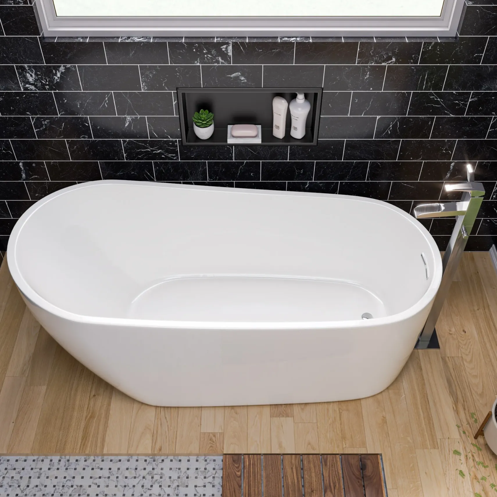 ALFI brand 68" Acrylic Free Standing Oval Soaking Bathtub, White, AB8826