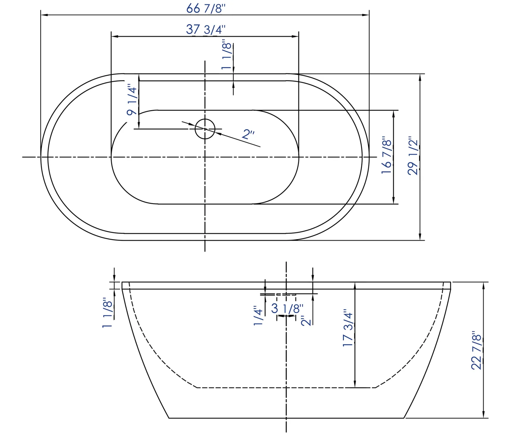 ALFI brand 67" Acrylic Free Standing Oval Soaking Bathtub, White, AB8839