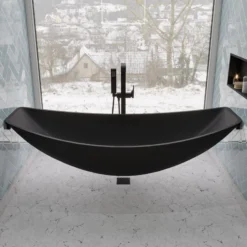 ALFI brand 79" Acrylic Wall Mount Oval Bathtub, Black Matte, HammockTub1-BM