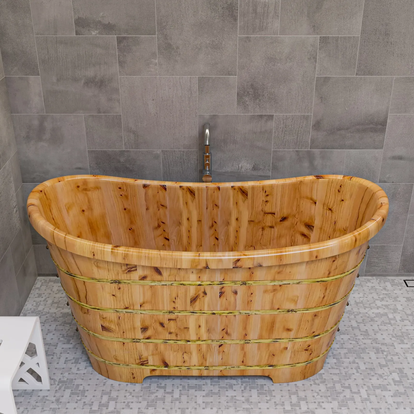 ALFI brand 63" Cedar Wood Free Standing Oval Bathtub, Natural Wood, AB1105