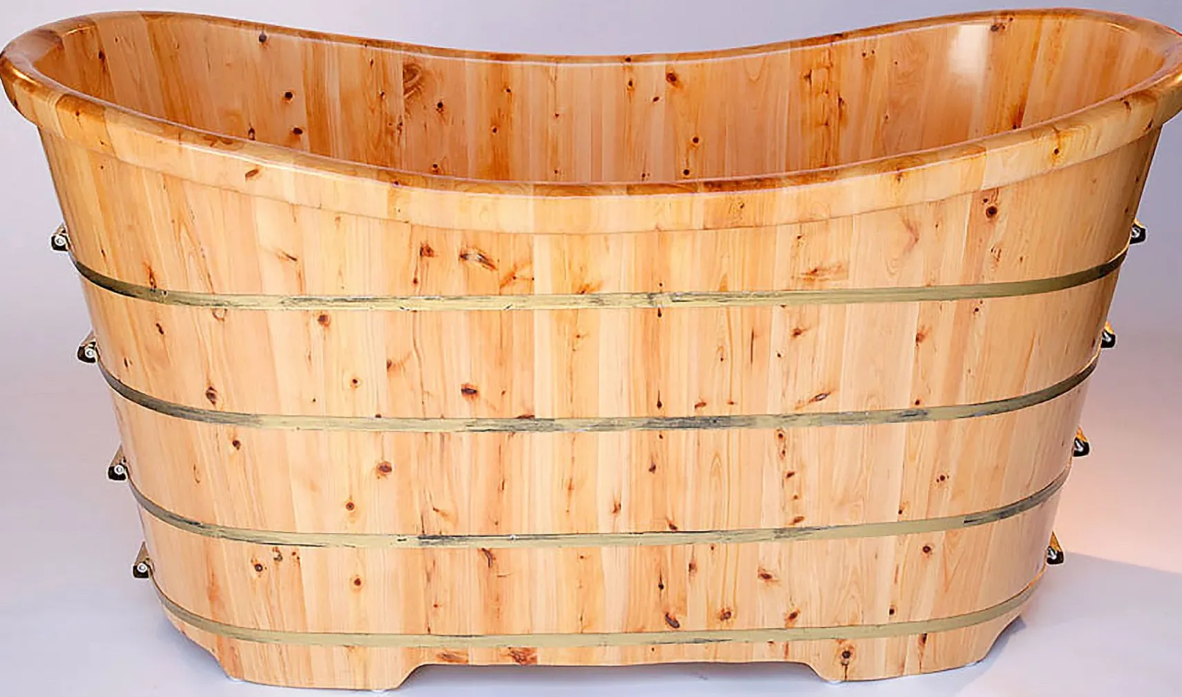 ALFI brand 63" Cedar Wood Free Standing Oval Bathtub, Natural Wood, AB1105