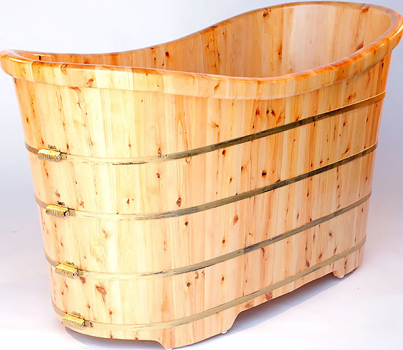 ALFI brand 63" Cedar Wood Free Standing Oval Bathtub, Natural Wood, AB1105