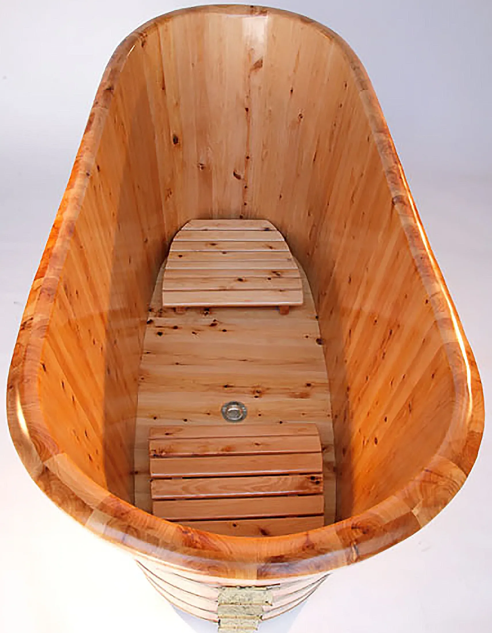 ALFI brand 63" Cedar Wood Free Standing Oval Bathtub, Natural Wood, AB1105