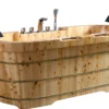 ALFI brand 65" Cedar Wood Free Standing Oval Bathtub with Fixtures & Headrests, Natural Wood, AB1130