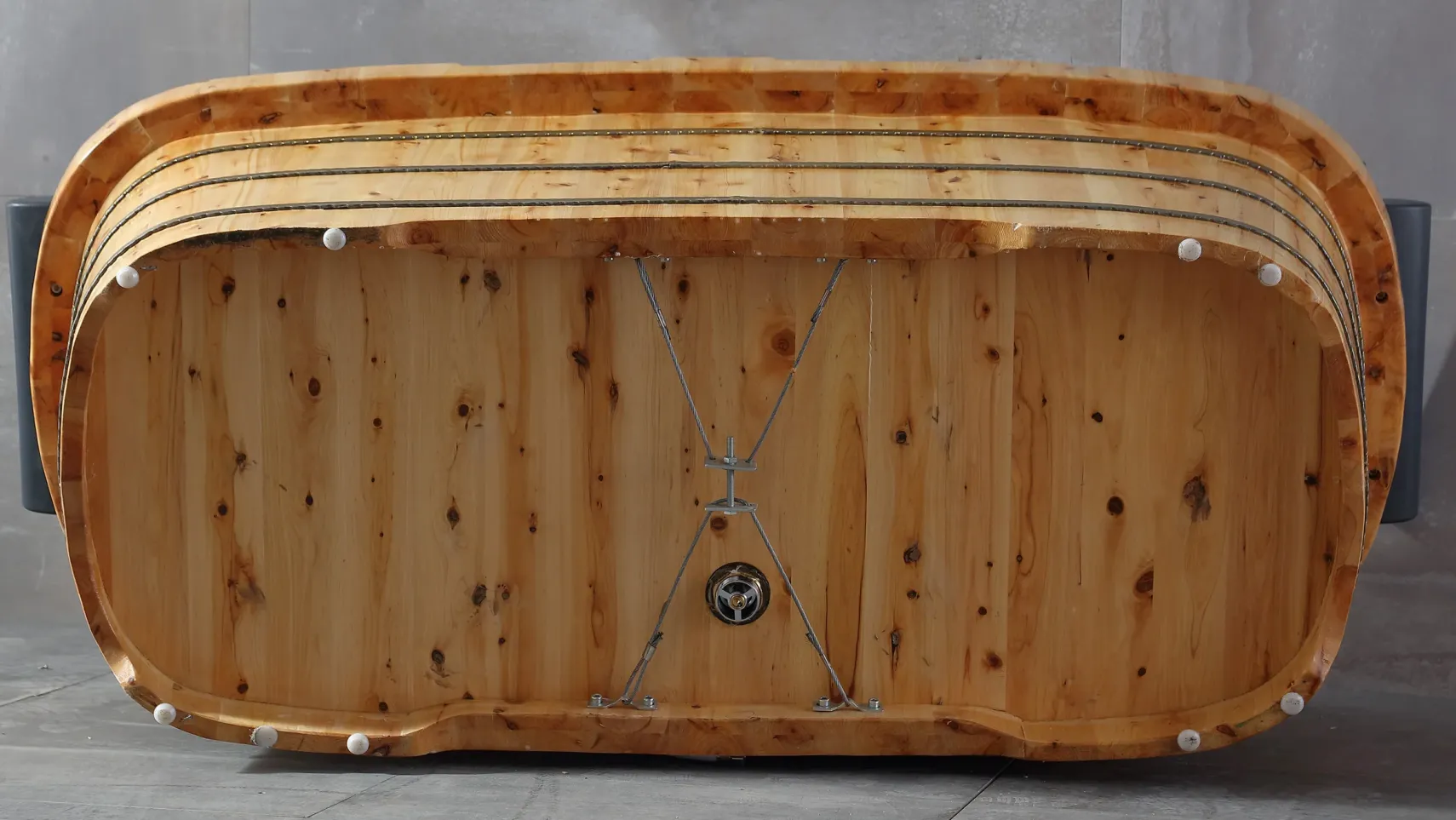ALFI brand 65" Cedar Wood Free Standing Oval Bathtub with Fixtures & Headrests, Natural Wood, AB1130