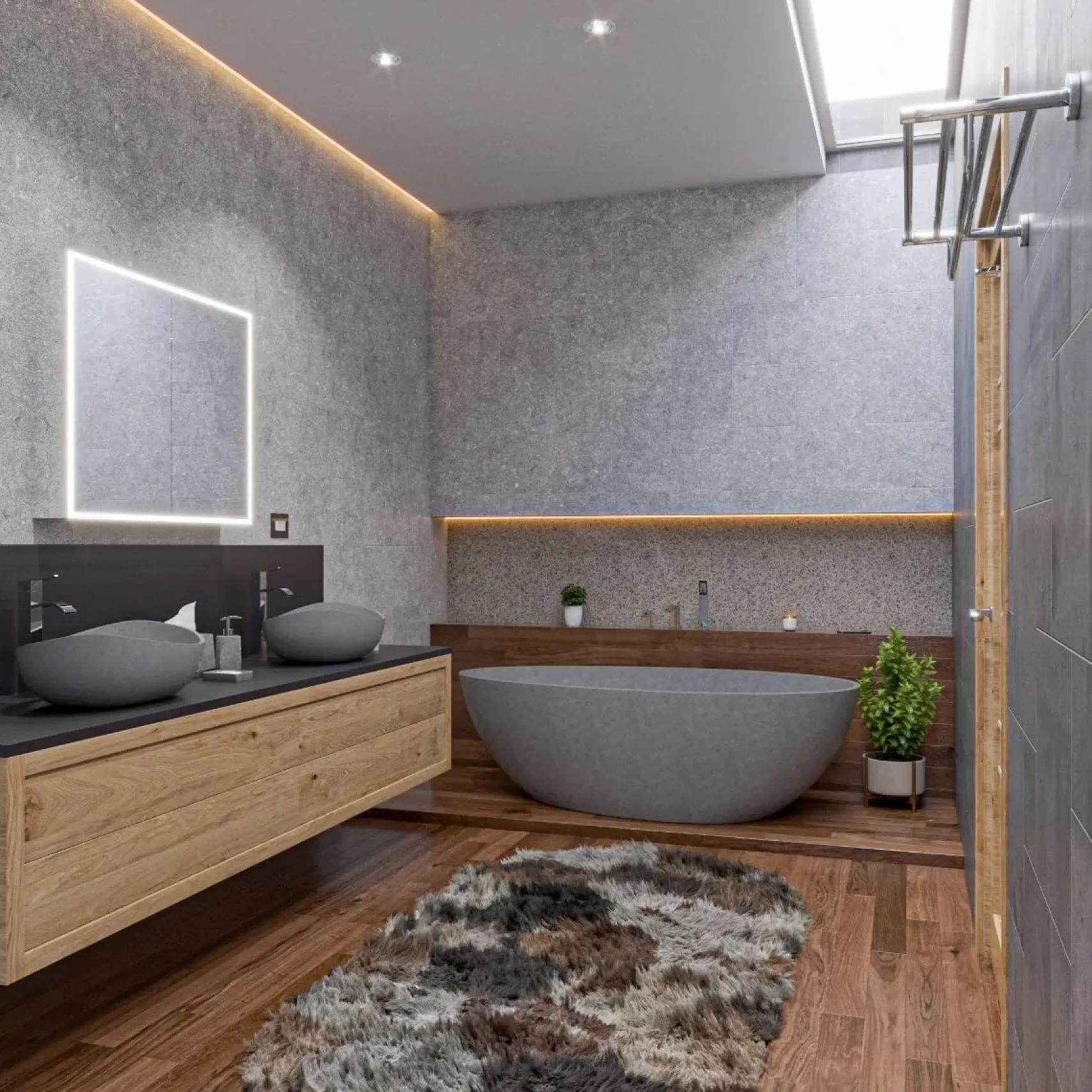 ALFI brand 72" Concrete Free Standing Oval Bathtub, Gray Matte, ABCO72TUB