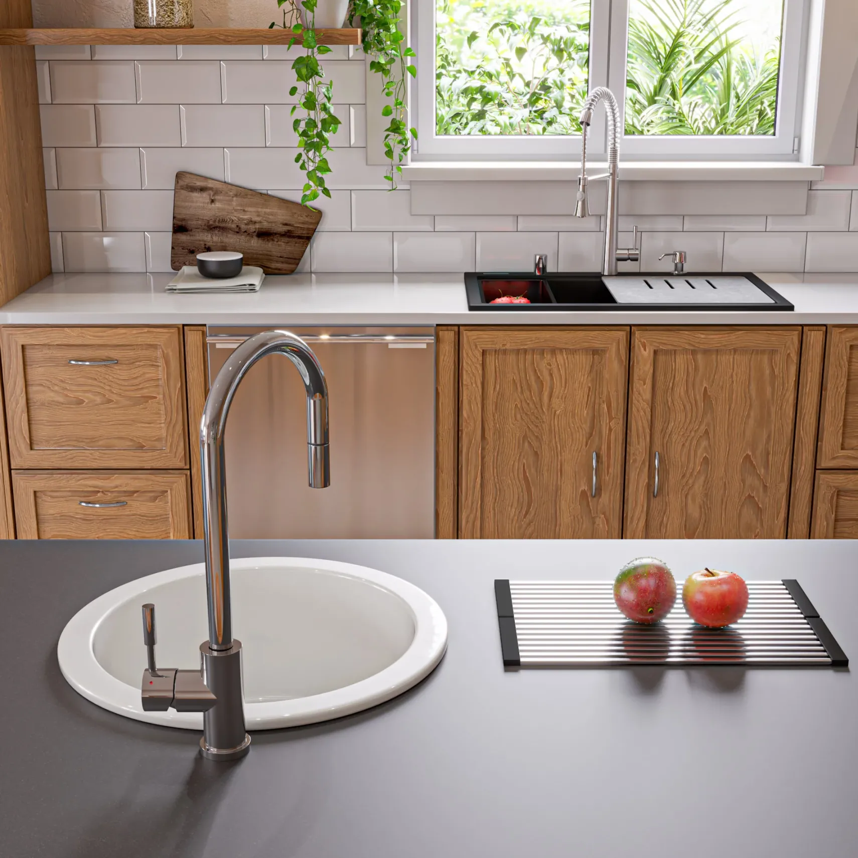 ALFI brand 34" Drop In Granite Composite Workstation Kitchen Sink with Accessories, Black, 1 Faucet Hole, AB3418SBDI-BLA