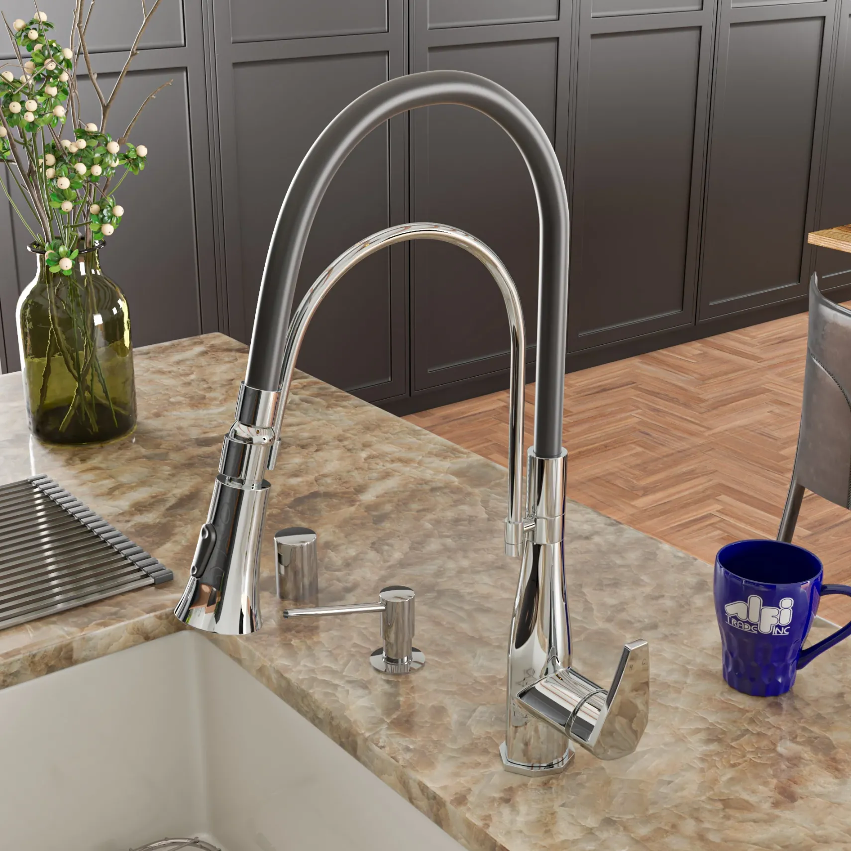 ALFI brand 1.8 GPM Lever Gooseneck Spout Touch Kitchen Faucet, Modern, Gray, Polished Chrome, ABKF3001-PC