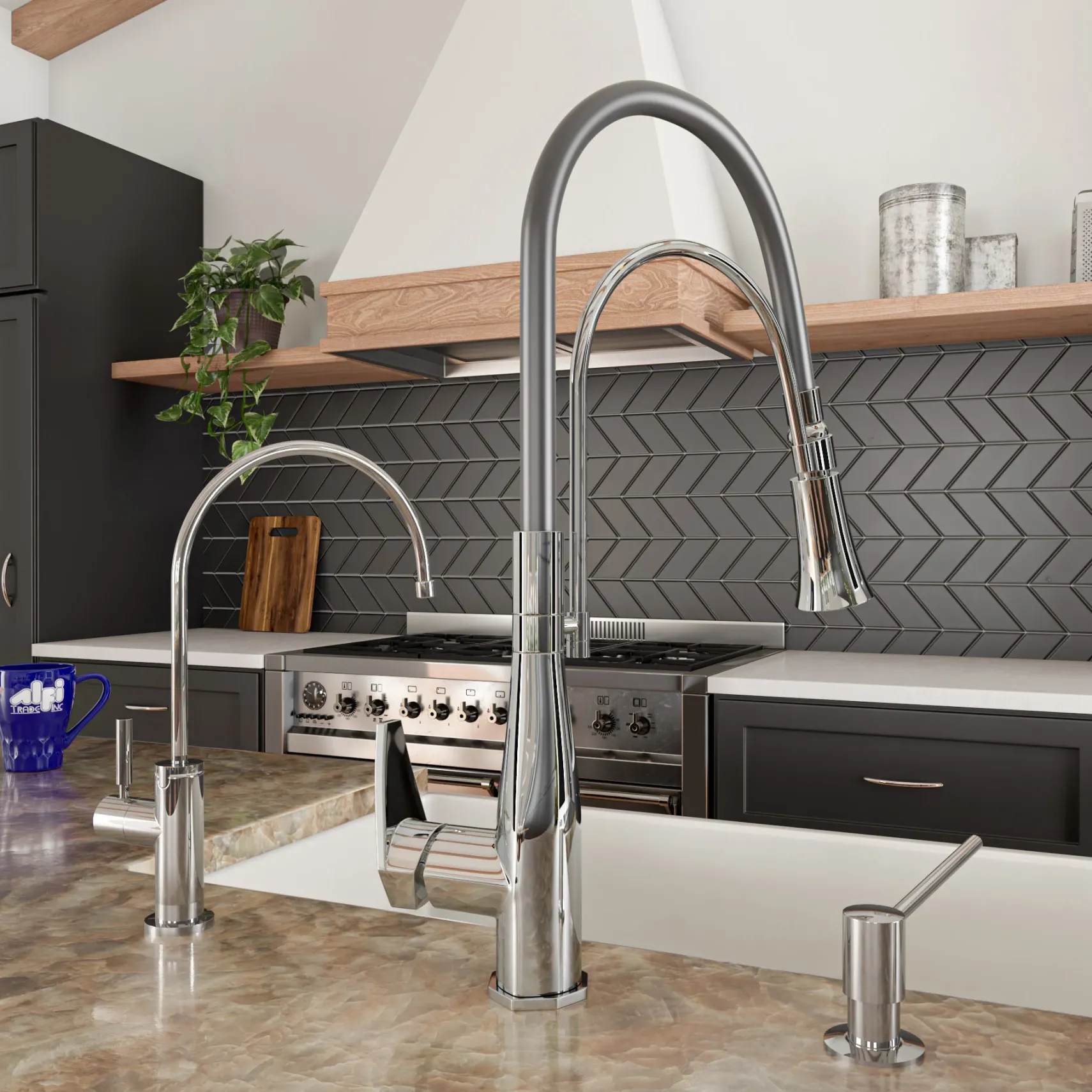 ALFI brand 1.8 GPM Lever Gooseneck Spout Touch Kitchen Faucet, Modern, Gray, Polished Chrome, ABKF3001-PC