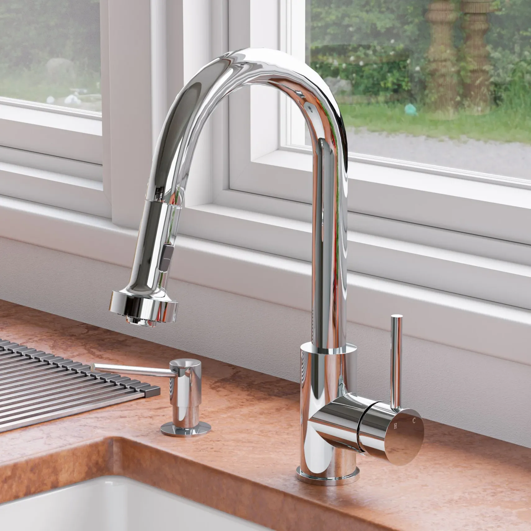 ALFI brand 1.66 GPM Lever Gooseneck Spout Touchless Kitchen Faucet, Modern, Gray, Pull Down, Polished Chrome, ABKF3262-PC
