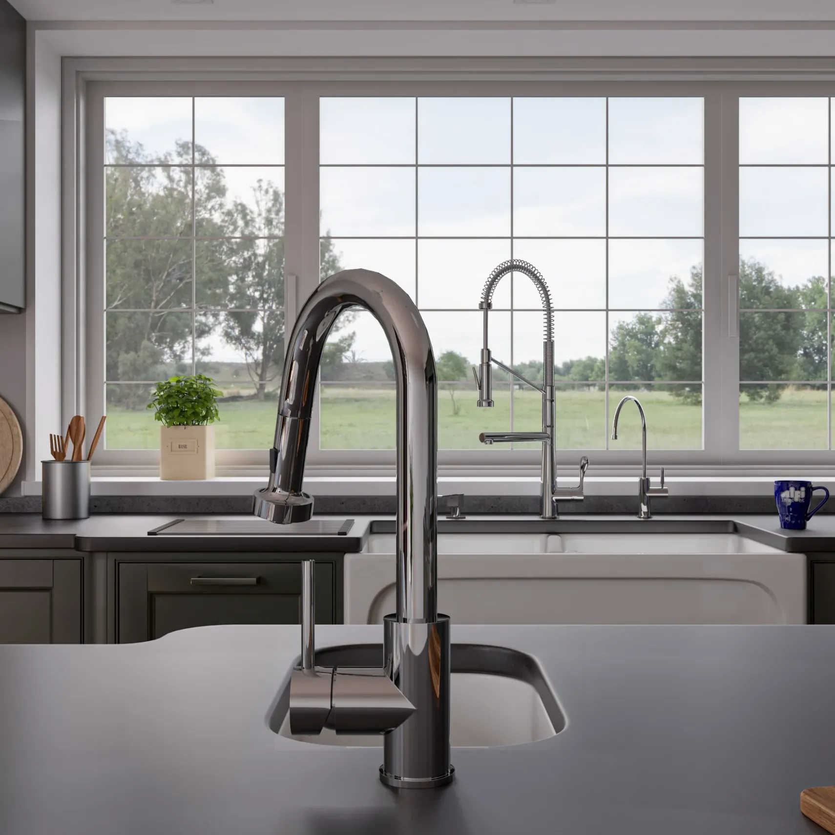 ALFI brand 1.66 GPM Lever Gooseneck Spout Touchless Kitchen Faucet, Modern, Gray, Pull Down, Polished Chrome, ABKF3262-PC